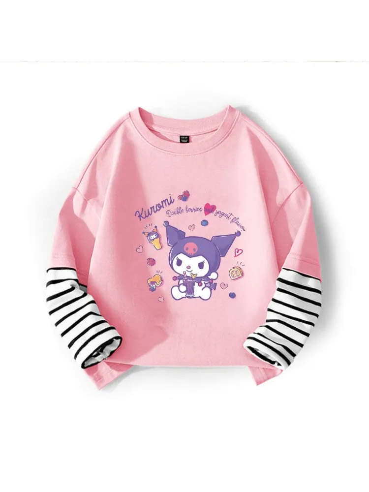 الخريف طفل الفتيات 100% ملابس قطنية طفل سانريو سينامورول ملابس منقوشة بكم طويل تي شيرت الأطفال شريط المرقعة البلوز