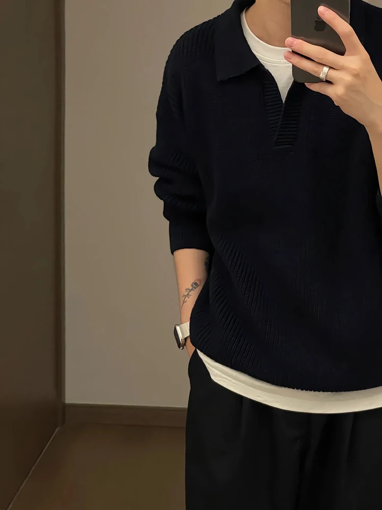 

Pure Bla V-Ne Long Sve Мужской вязаный свитер с воротником для отдыха Sle Зимняя модная верхняя одежда Удобная дышащая