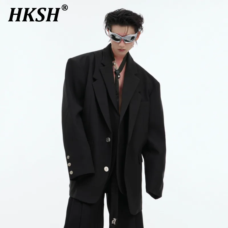 HKSH Men's Niche Deconstruction Texture Padded Shoulder Blazer Jacket Double-layer Collar Design Loose Hanging Suit Pants HK2604