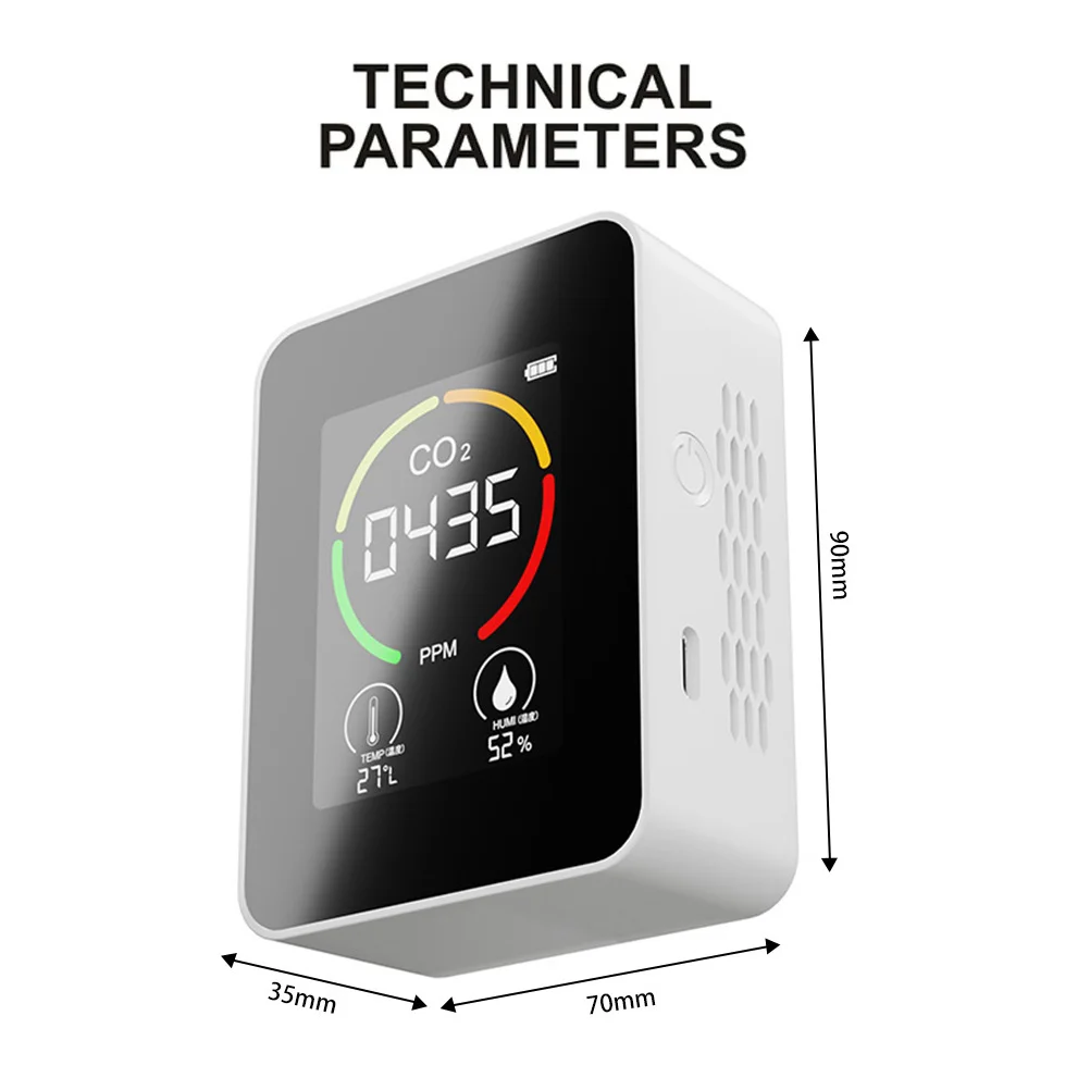 Co2 Detection Air Quality Meter Tester Carbon Dioxide Rubber Sensor Detectors Temperature Humidity