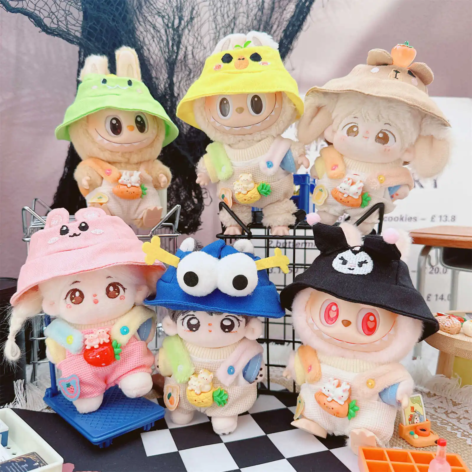 10cm Kawaii Idol Doll Clothes Cute Cartoon Hat Carrot Rompers Suit Dress Up Plush Doll Changing Clothes Game for Girls Fans Gift