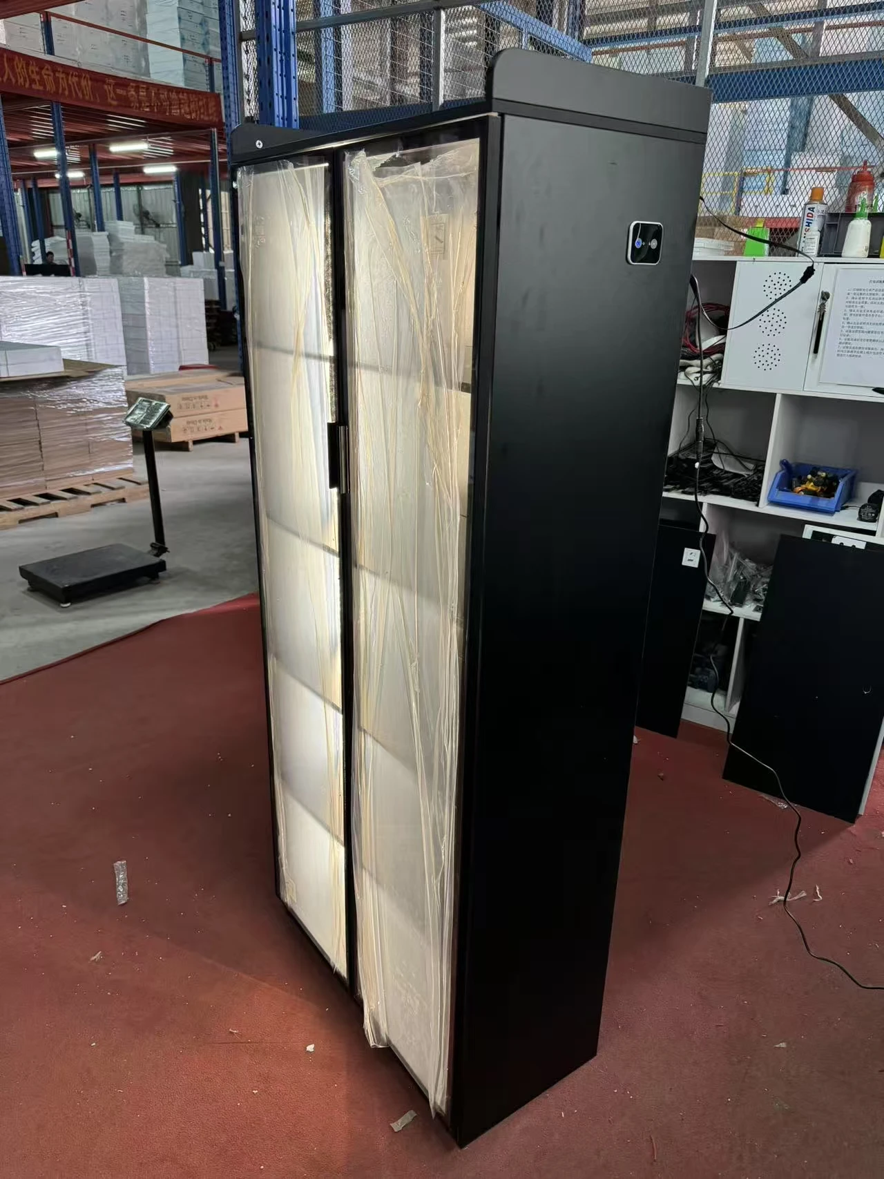 JDPAG Display Cabinet with Doors and Adjustable Shelves, 65" Tall Bookcase with LED Lights/Human Sensor