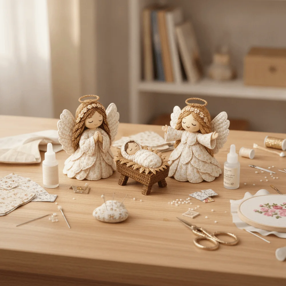 Pre-Cut Fabric Quilted Nativity Patchwork Kit Beginner Friendly with Assembly Guide Nativity Scene Sewing Craft Kit DIY Handmade