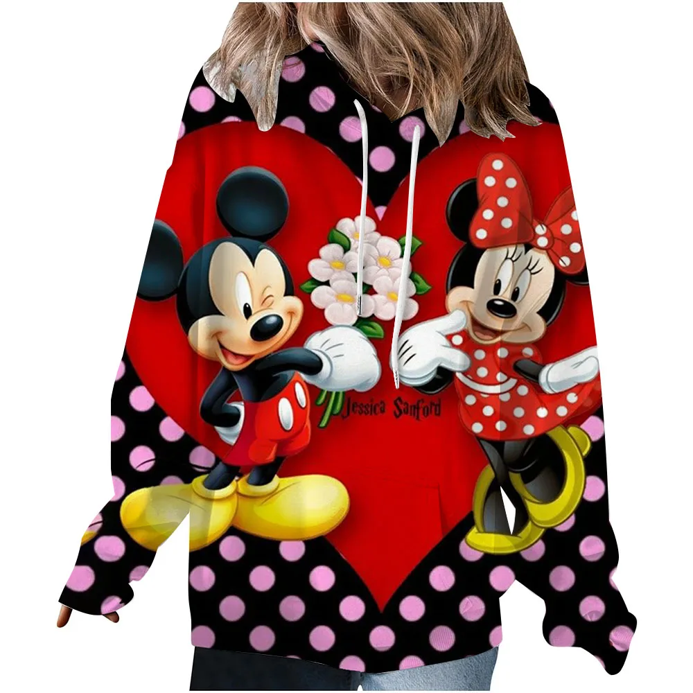Women's autumn and winter casual loose and comfortable warm white Disney Mickey Mouse printed round neck long sleeved pullover