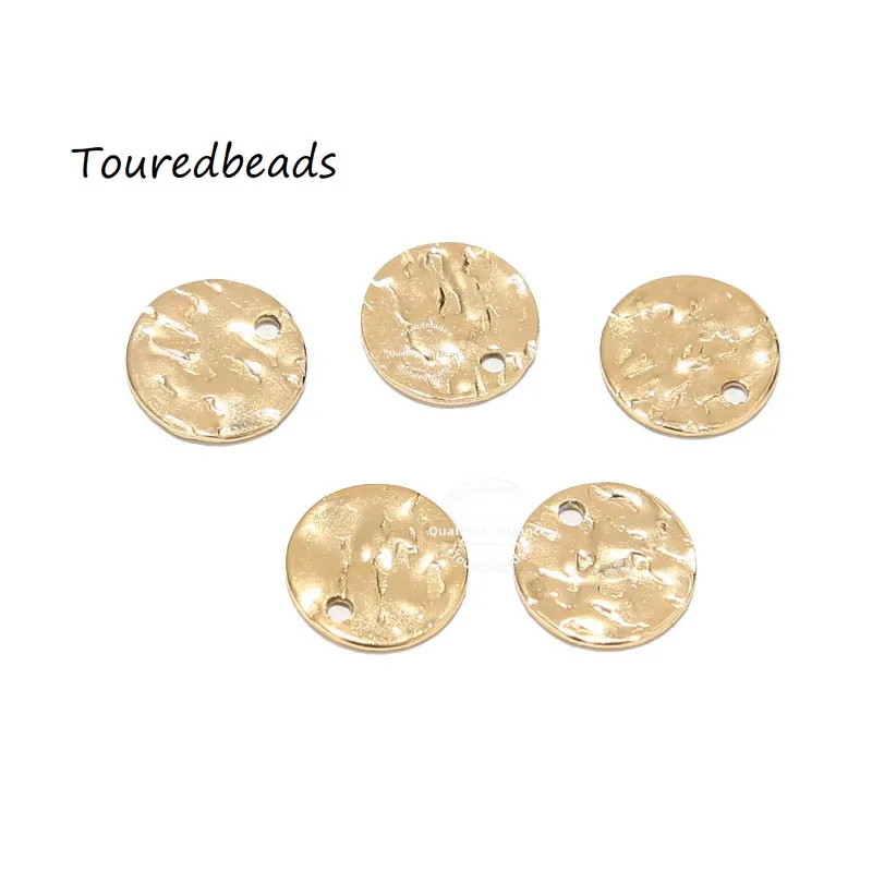 TOUREDBEADS 20szt Hammered Disc Charms 8mm 10mm 12mm Pozłacane okrągłe koraliki ze stali nierdzewnej do tworzenia naszyjników DIY