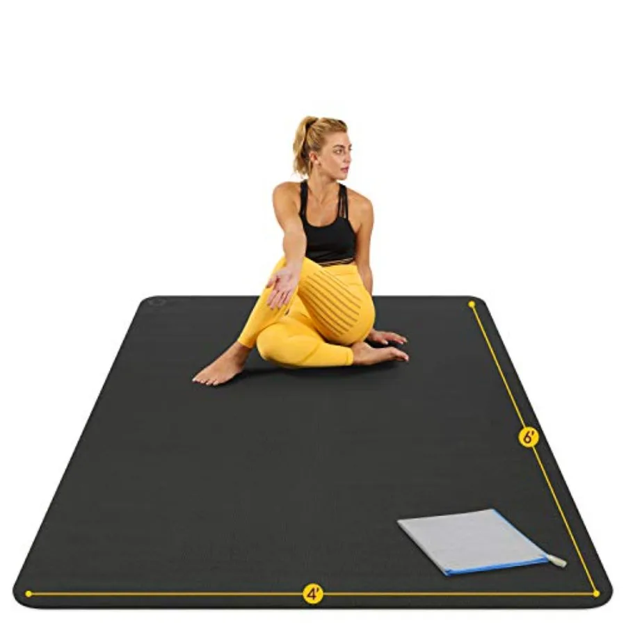 Large Yoga Mat 6'x4'x8mm for home gym use, eco-friendly TPE material, black, extra thick non-slip odorless barefoot exercise ma