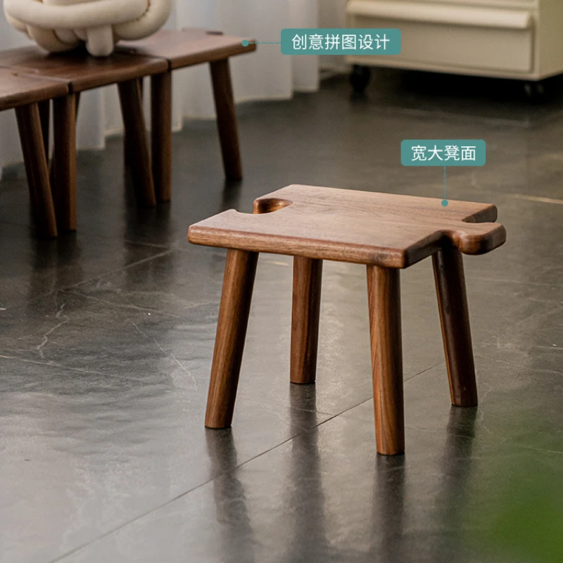 Simple small apartment solid wood low stool modern living room creative puzzle bench retro children's stool