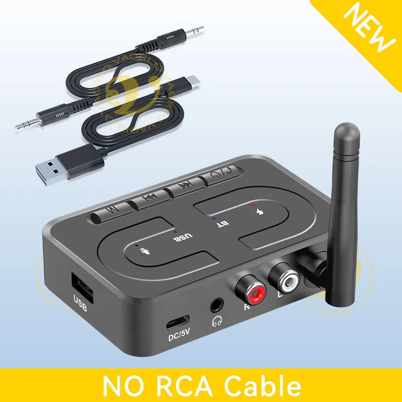 VAORLO Bluetooth 6.0 audio-ontvanger 3,5 mm AUX R/L RCA HD microfoon HIFI stereo draadloze adapter met antenne ondersteunt USB U-disk-weergave voor autoluidsprekerversterker desktop