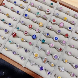 Wholesale 20/50Pcs/Lot Inlaid Zircon Copper Alloy Women's Ring Korean Elegant Colored Gemstones Mixed Styles Finger Accessories