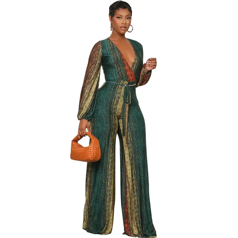 

New Long-sleeved Jumpsuits From Europe and America, Loose Straight Jumpsuits, Fashionable and Casual Women's Wear