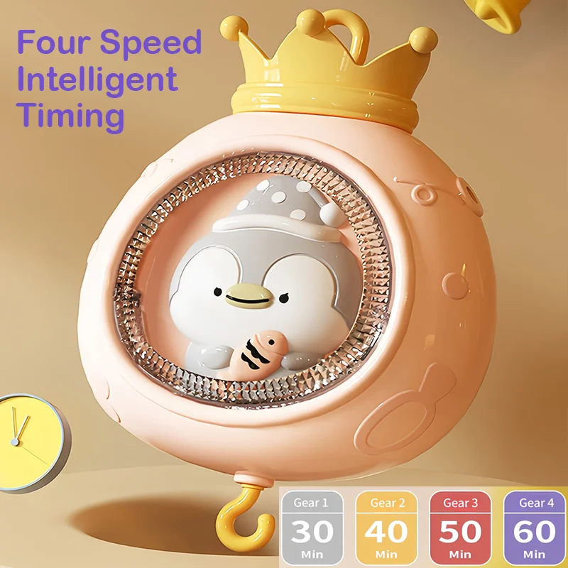 360 °   Pinguino Proiezione musicale Culla Mobile rotante Morbida luce Letto Campana Giocattolo Quattro velocità Timming Infantile Sonaglio Comodino Regalo