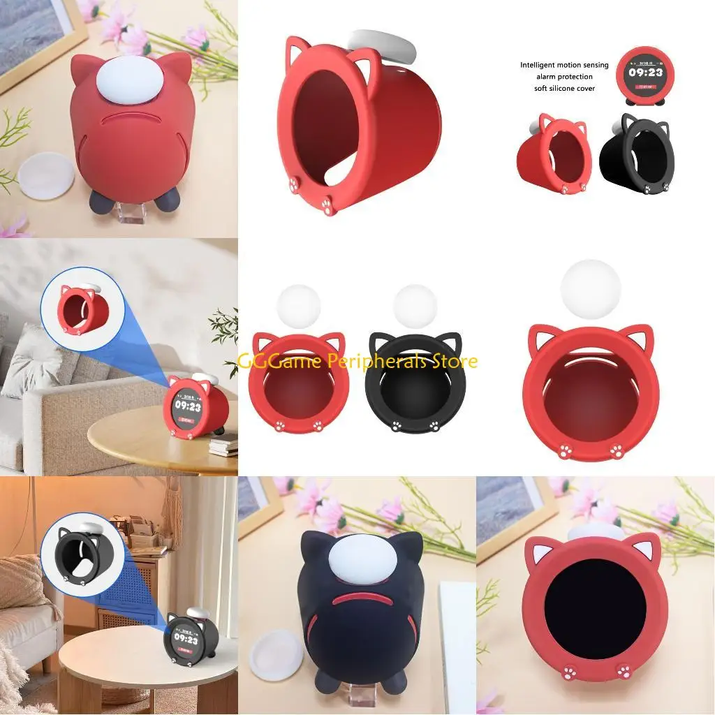 

U55B Kitten Ear Pattern Silicone Skin Scratchproof Shell for Alarmo Clock Skin Sleeve Clock Housing Dustproof Flexible Cover