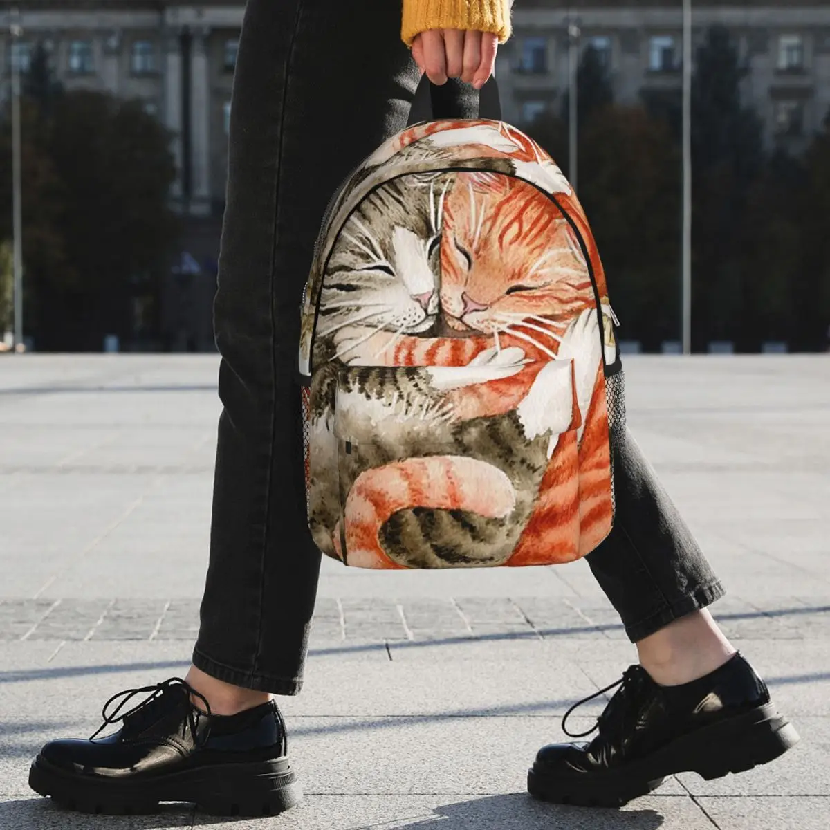 Ginger Tabby And Grey British Kitten Cat Hug Backpack Student BookBag Kids School Bag Computer Shoulder Bags for Men Women