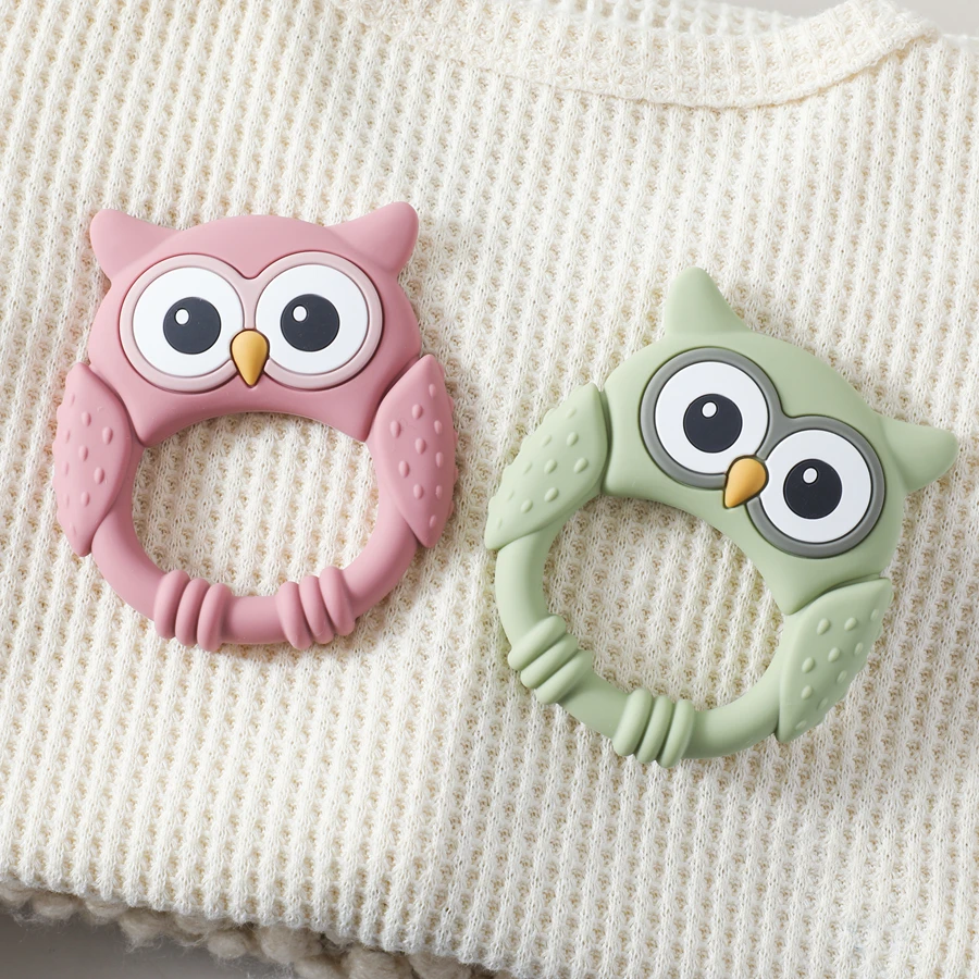 1pc Silicone Teether Baby 0-12 Toys Food Grade Teething Toys for Toddlers Rattle Sensory Toys Owl Silicone Cartoon Teether Gifts