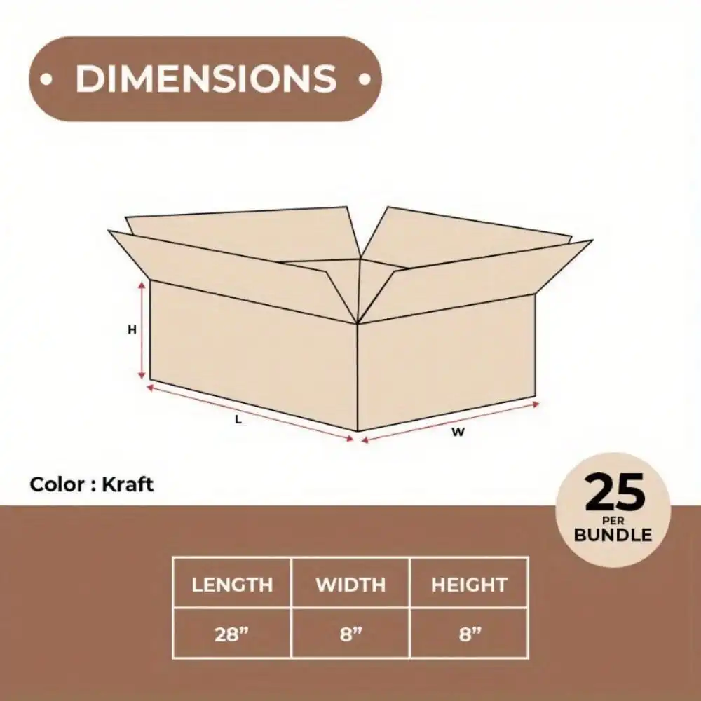 28 × 8 × 8 بوصة ECT-32 25 علبة من الصناديق المموجة كرافت