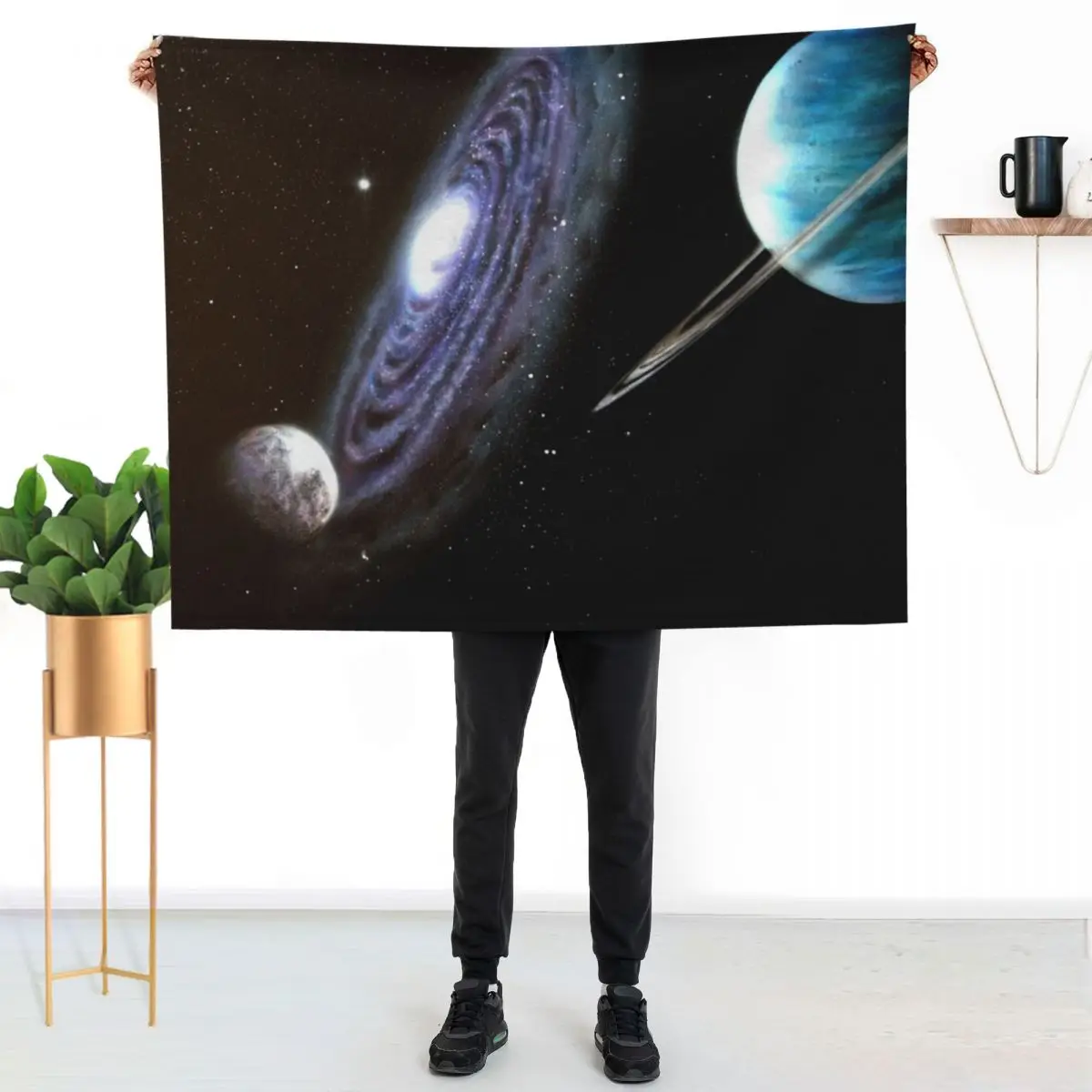 

Galaxy and Planet With Moon Throw Blanket Ultra Soft Flannel Fleece Blanket for All Seasons