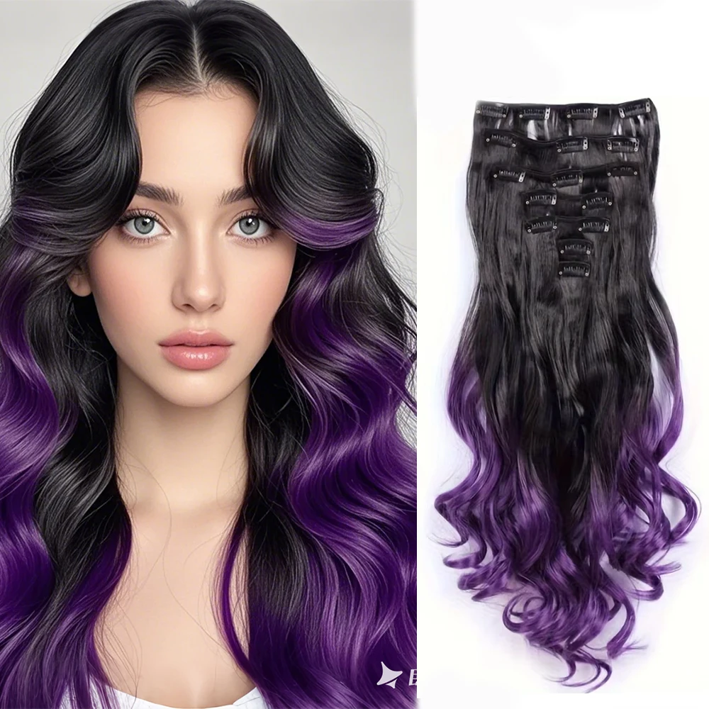 

7pcs/set 22inch Long Body Wave Curly Clip-In Hair Extensions Synthetic wigs Hairpieces for Women Christmas Party Hair Pieces