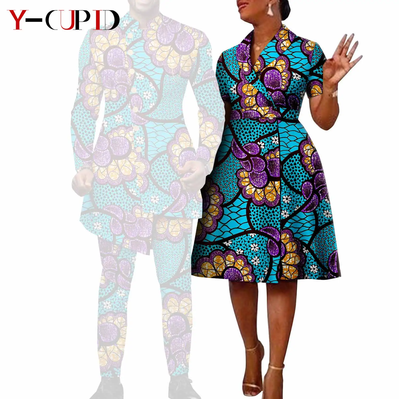 African Suits for Men Single Breasted Fit Jackets Matching Couple Outfits Bazin Riche Dashiki Print Dresses Trench Coats Y23C007