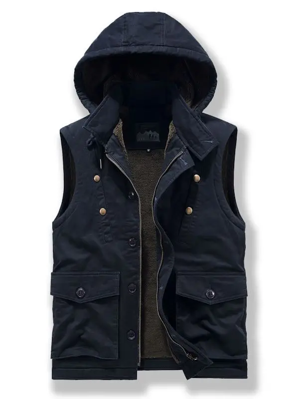 N1 Men Warm Cargo Winter Vest Fleece Lined Thermal Thick Waistcoats For Male Tops Plus Size M-4XL Solid Color