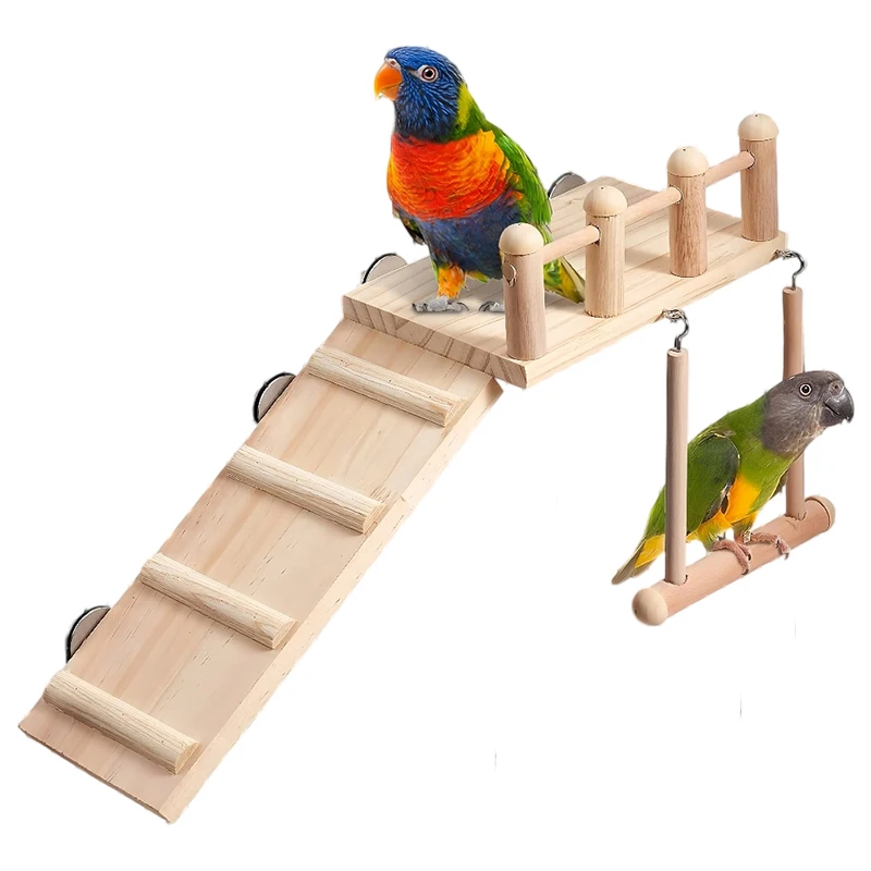 

Parrot Toys for Cage Wooden Bird Perches Swing Climbing Ladder Platform Exercise Stand Chew Playing Gym Accessories