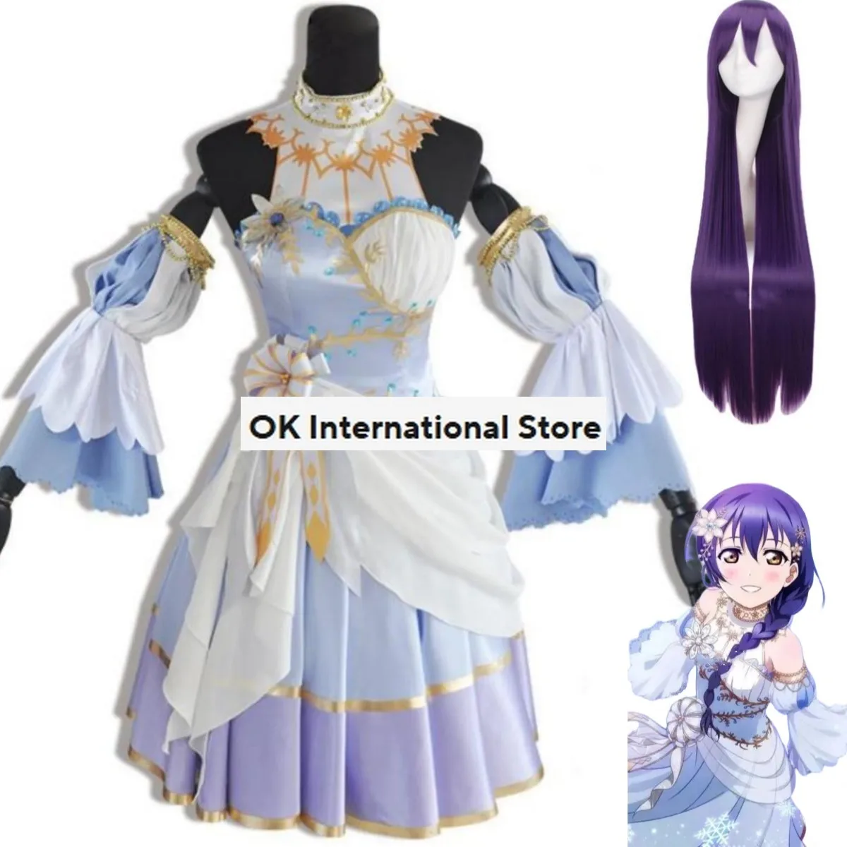 

Anime Lovelive!School Idol Project Sonoda Umi Ice Cosplay Costume Fantasyland Wig Wedding Dress Set Woman Sexy Carnival Suit