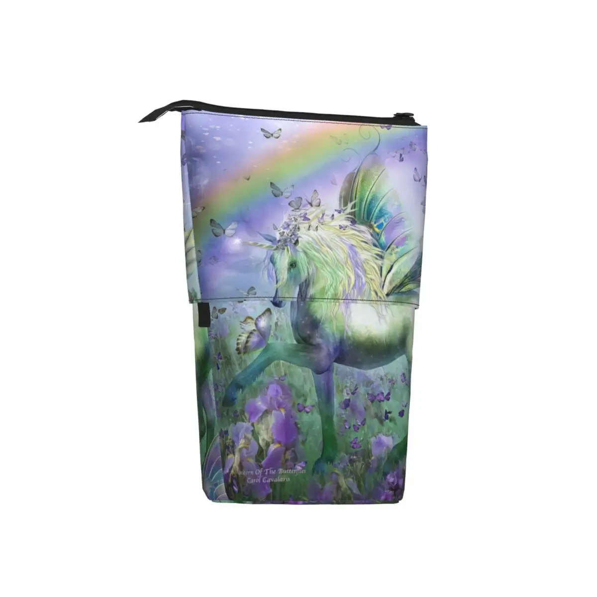 Unicorn Of The Butterflies Pen Box Student School Zipper Pen Bag Child Stationery Bag Pencase Vertical Retractable Pencil Case