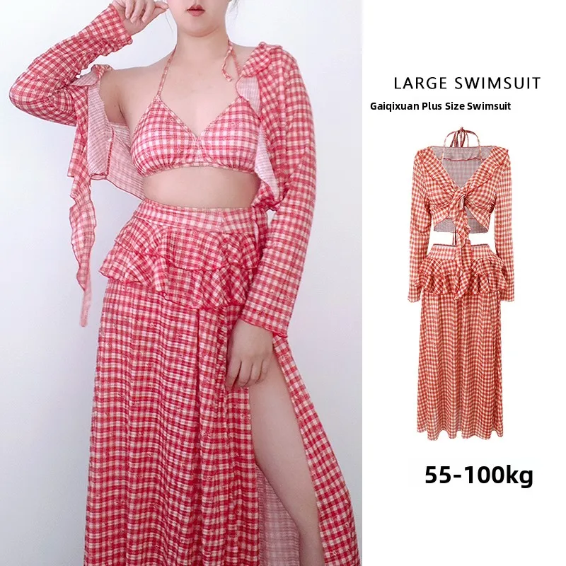 

New Arrival Thermal Three-Piece Bikini Long Dress Sexy Swimsuit Women's Beach Vacation plus Size Micro Fat Swimwear