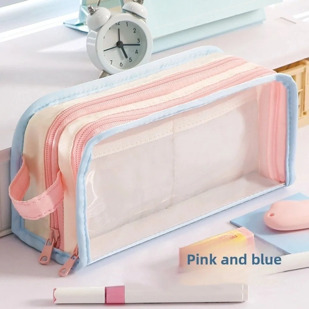 Transparent Display Korean PVC Stationery Bag Desktop Storage Multilayer Korean Style Pencil Case Large Capacity Aesthetic