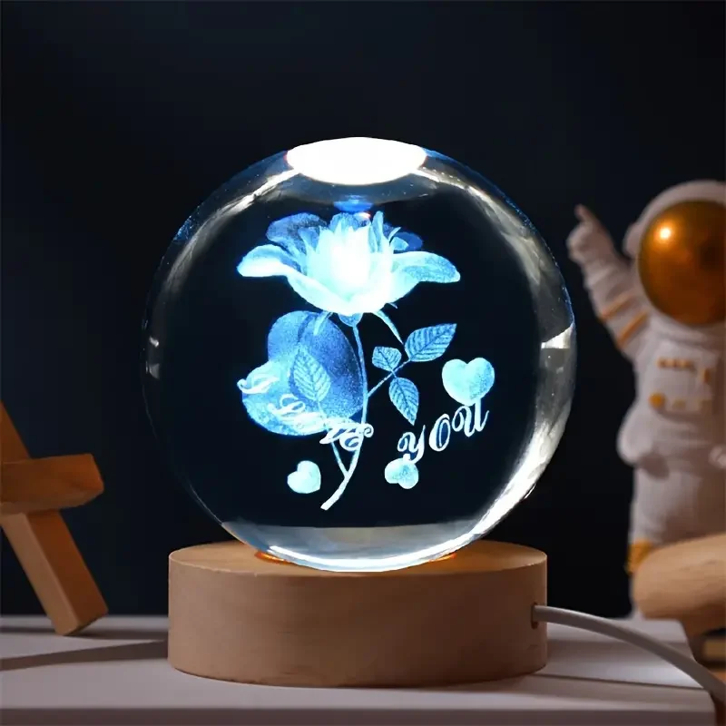 1pc 3D Rose Crystal ball colored nightlights, holiday gifts for girlfriends, wives and friends, interior and home decor