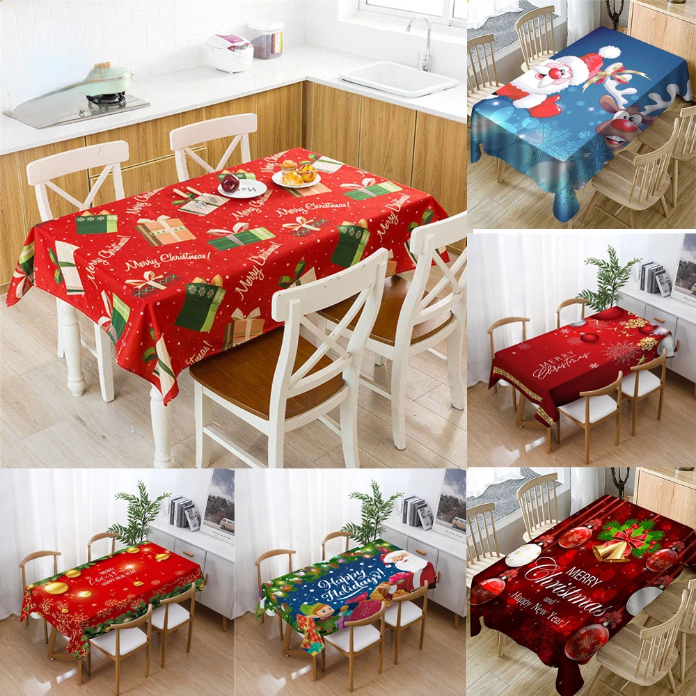 

3D Christmas Printed Tablecloth Rectangular Oilproof Tablecloth Banquet Party Atmosphere Tablecloth Decoration Mantel Mesa Nappe