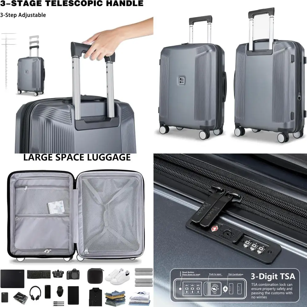 

20 Lightweight Expandable Hardside Spinner Luggage with TSA Lock, Gray, Carry-On