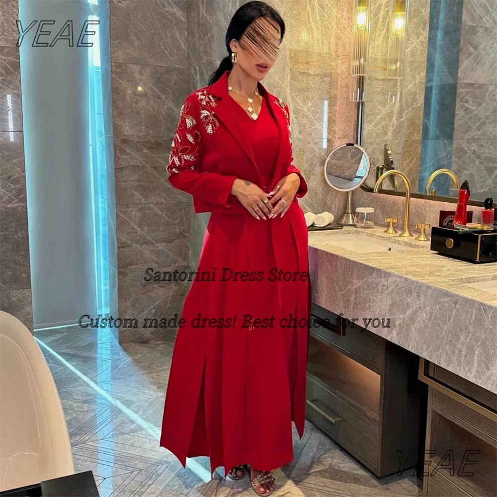 Abiti da sera con scollo a V di Santorini Giacche a maniche lunghe con perline Abito da ballo saudita Abiti da cerimonia personalizzati personalizzati personalizzati