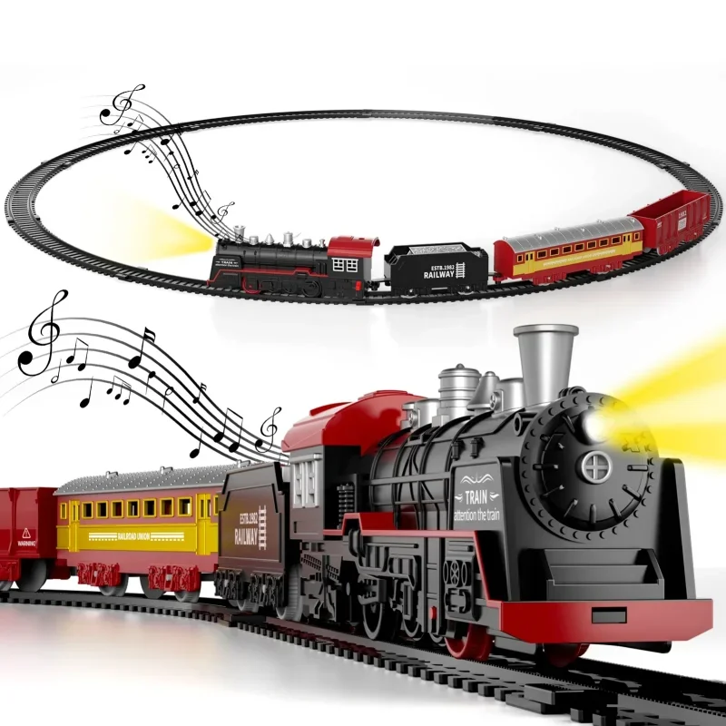 Tren de juguete para niños con luces y sonido, juego de vía de tren para debajo del árbol de Navidad, modelo de tren para niños pequeños, regalos de navidad