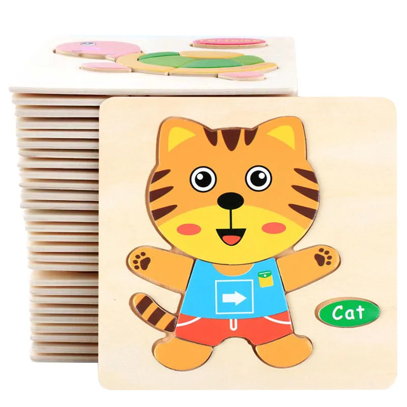 1pc 14.7cm/5.79in Wooden 3D Puzzles Jigsaw Game Cartoon Animal Pattern Kids Montessori Early Educational Toys for Children