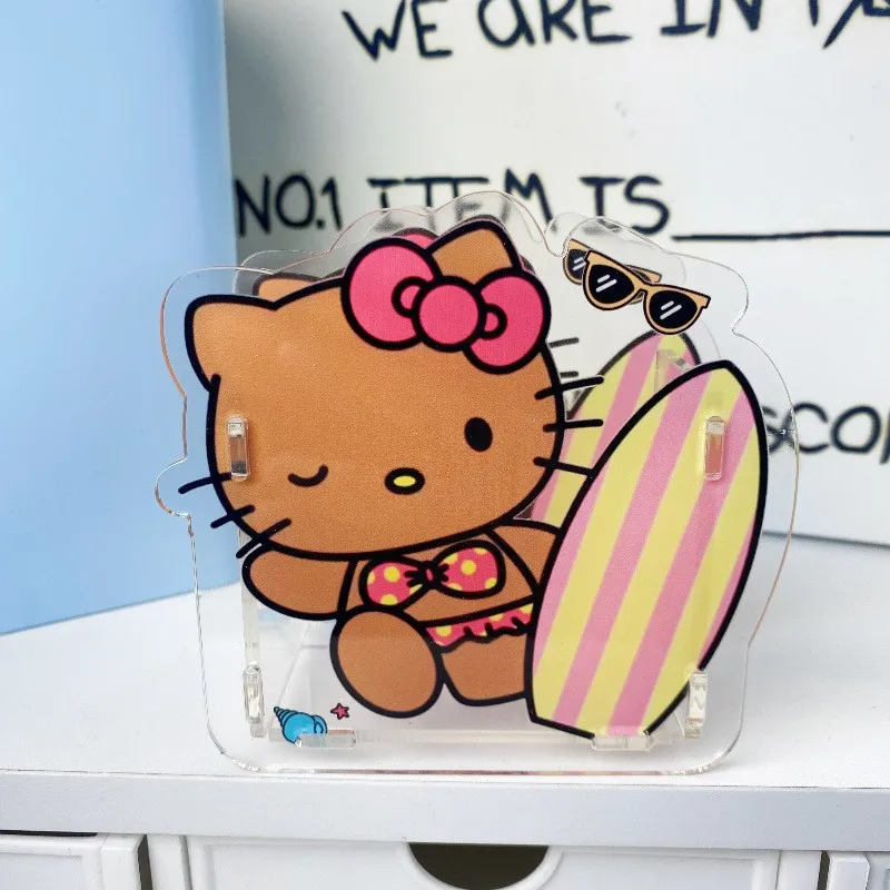 Kawaii Strand Farbe Hallo Kitty Stift Halter Anime Schreibwaren Lagerung Box Make-Up Pinsel Halter Acryl Desktop Ornament Lagerung