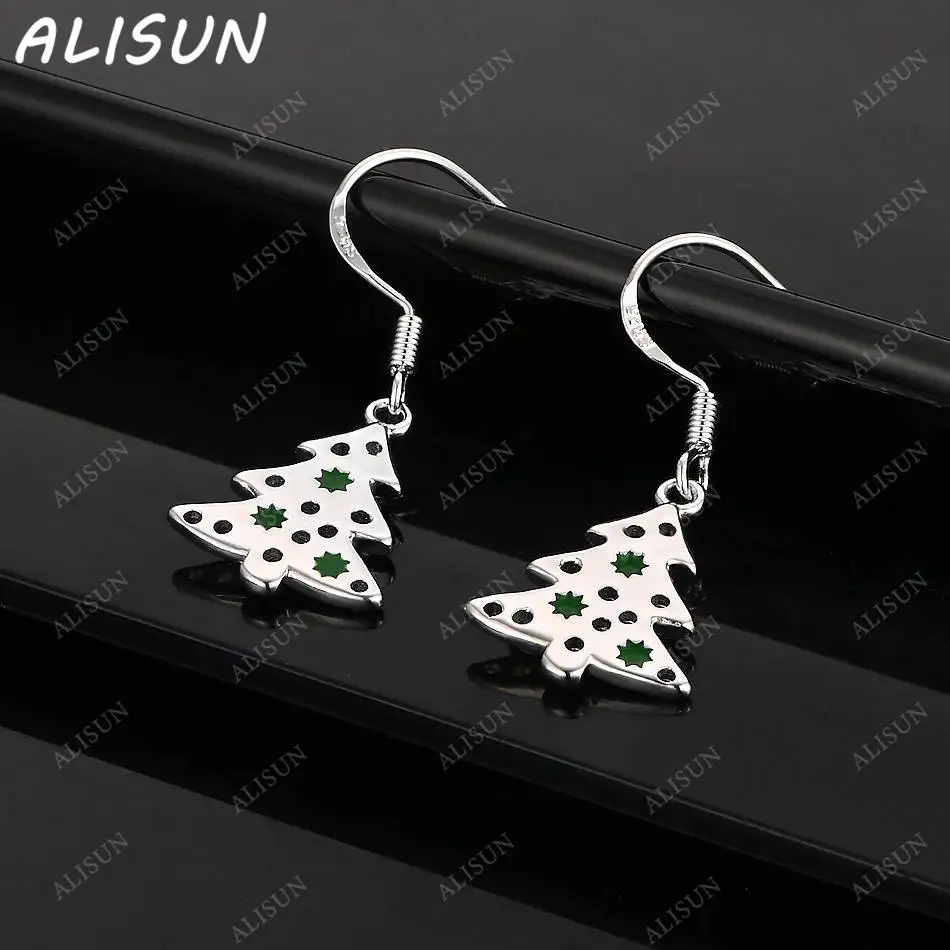

ALISUN 925 Sterling Silver Christmas Tree Earrings Drop Earrings For Women Creativity Gift Street All-match Party And Daily Wear