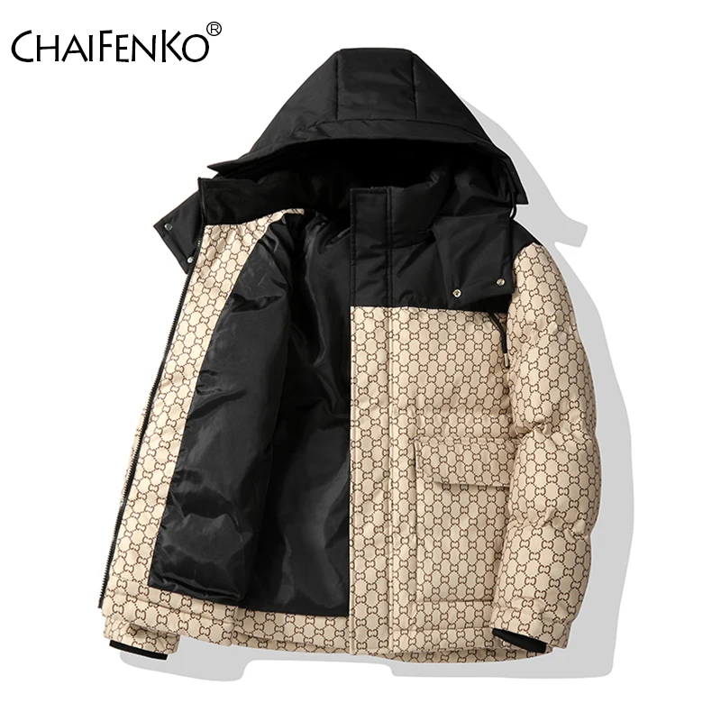 Winter Fashion Contrast Color Removable Hat Men Coats New Comfort Thickening Tops Outdoors Loose Windproof Keep Warm Parka Men
