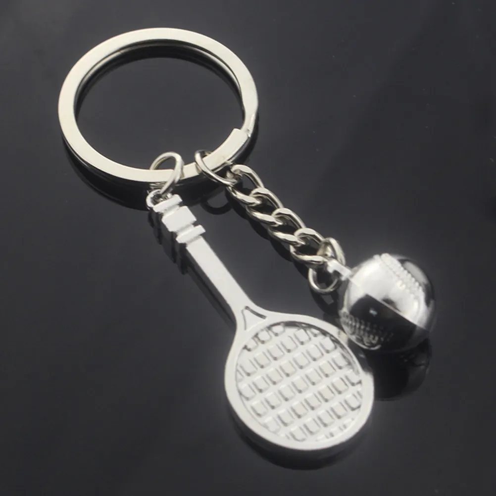 Tennis Keyring Metal Creative Tennis Ball Racket Pendant Cool Sports Keychain Car Bag Phone Decoration Gift Silver