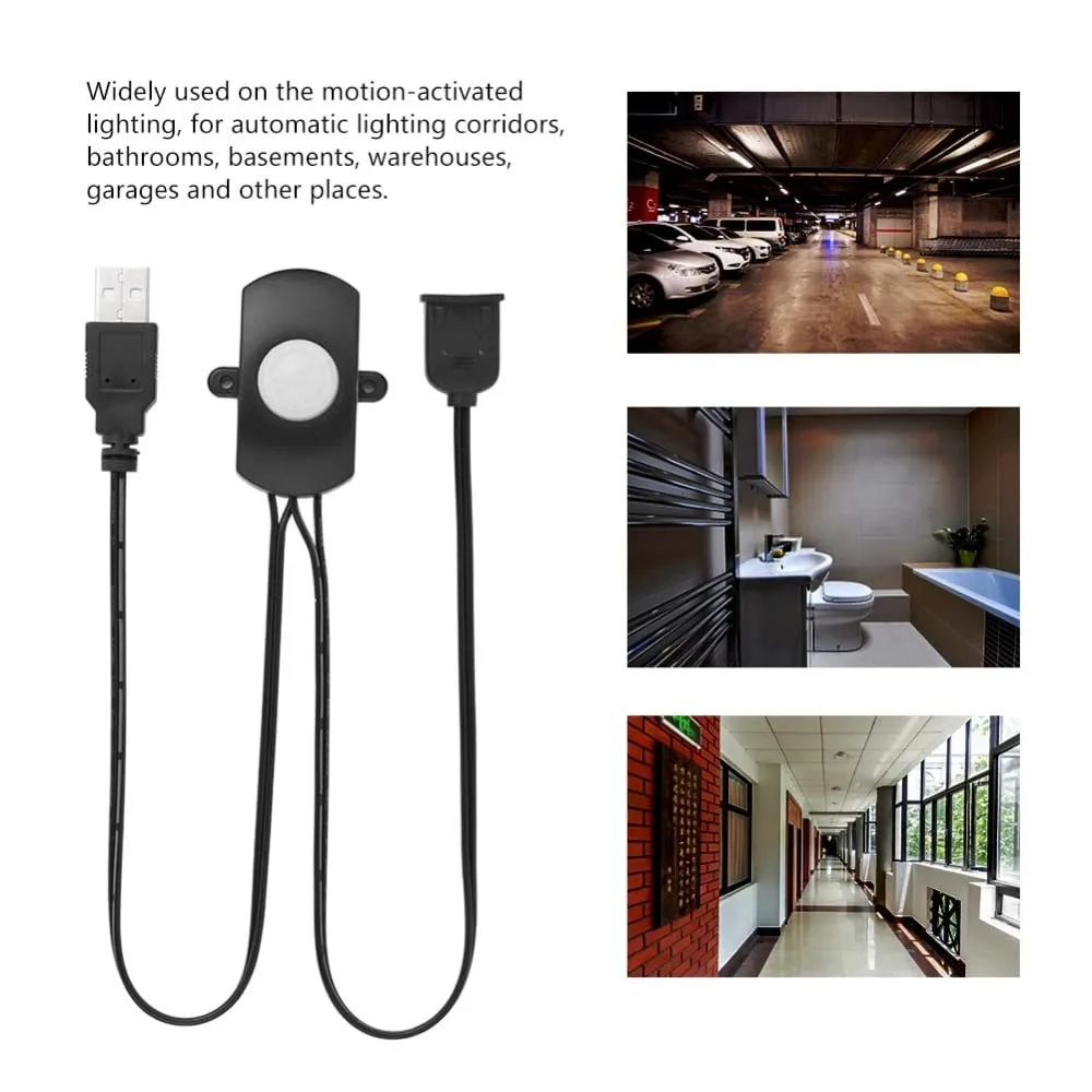 PIR Motion Sensor Switch, Infrared Motion Sensor USB Human Body Movement Sensor for LED Strip DC 5V/12V/24V Adjustable Sensor