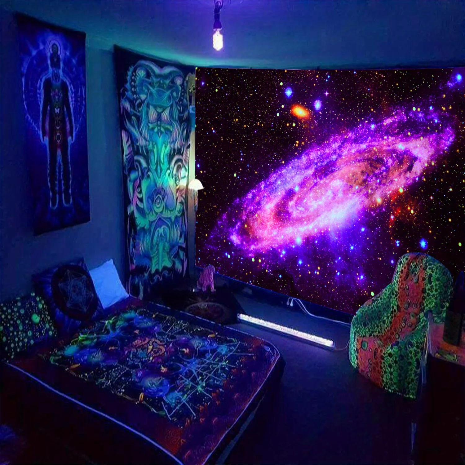 VIKAMA Illusion Galaxy Wandteppich Nebula Planet Wohnzimmer Gaming Zimmer Thema B&B Dekoration Universum Raumdekoration