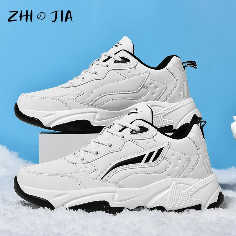 Autumn and Winter New Leather Sports Men's Plush Shoes Outdoor Extra Large Casual Anti Slip Sneaker Couple Warm Footwear 36-48