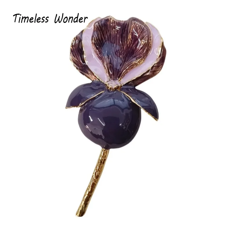 Timeless Wonder Enamel Iris Floral Brooch Pins for Women Designer Jewelry Runway Top Punk Luxury Trendy Cute Rare 2526