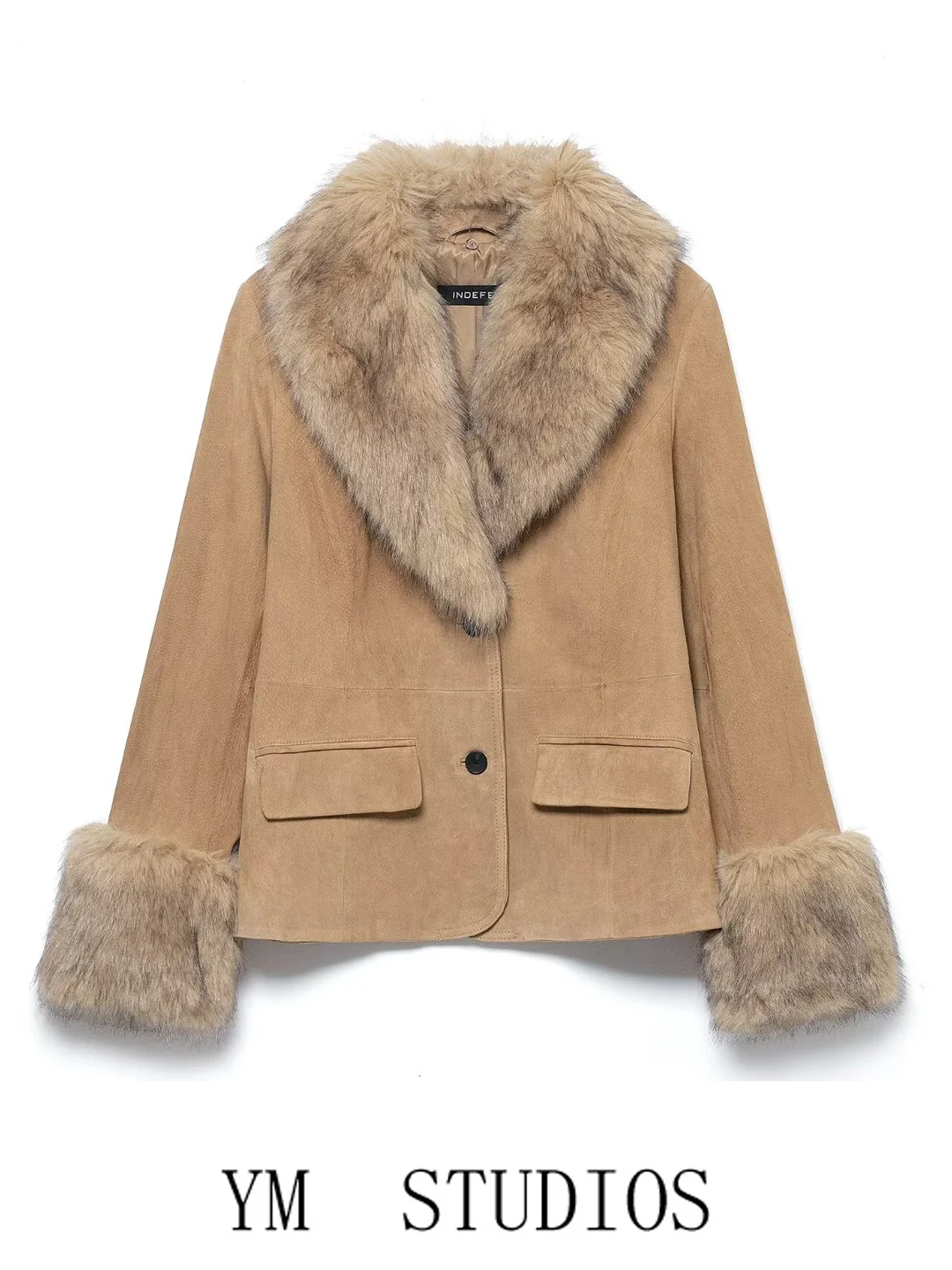 

Women's ort Biker Jaet Faux Fur Collar Suede Warmth Sli Winter Outerwear Faionable American Sle Slim Fit Coat