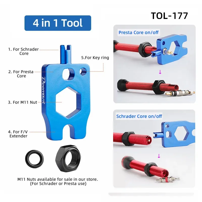 Bicycle Valve Tool Schrader Presta Core Spanner A/V Nipper Spanner F/V Extender Overhaul Install Service Anodized Alum. Alloy