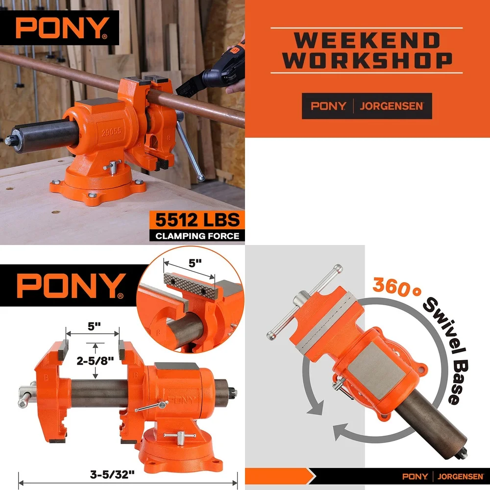 

Наборы ручных инструментов Сверхмощные 5-дюймовые настольные тиски Поворотное основание на 360 градусов Зажимная сила 5512 фунтов