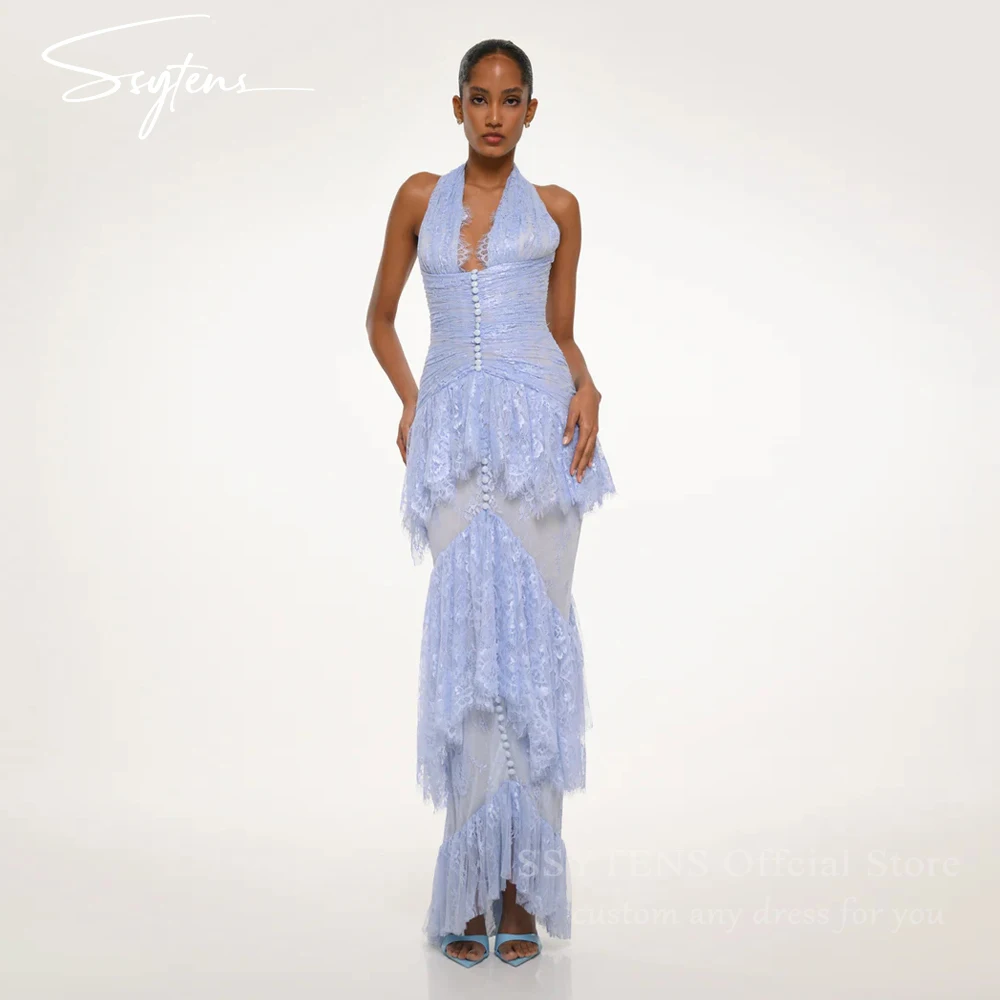 

SSYTENS Modern Lilac Long Evening Dresses Halter Sleeveless Mermaid Prom Dresses V-Neck Formal Occasion Prom Gowns Customized