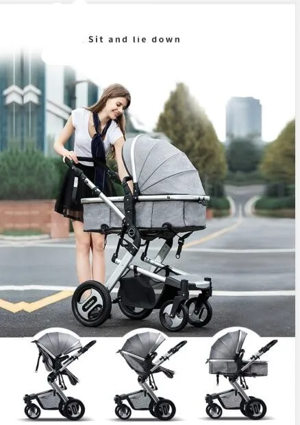 Foldable Aluminum Alloy Pushchair with Adjustable Backrest High Landscape Stroller