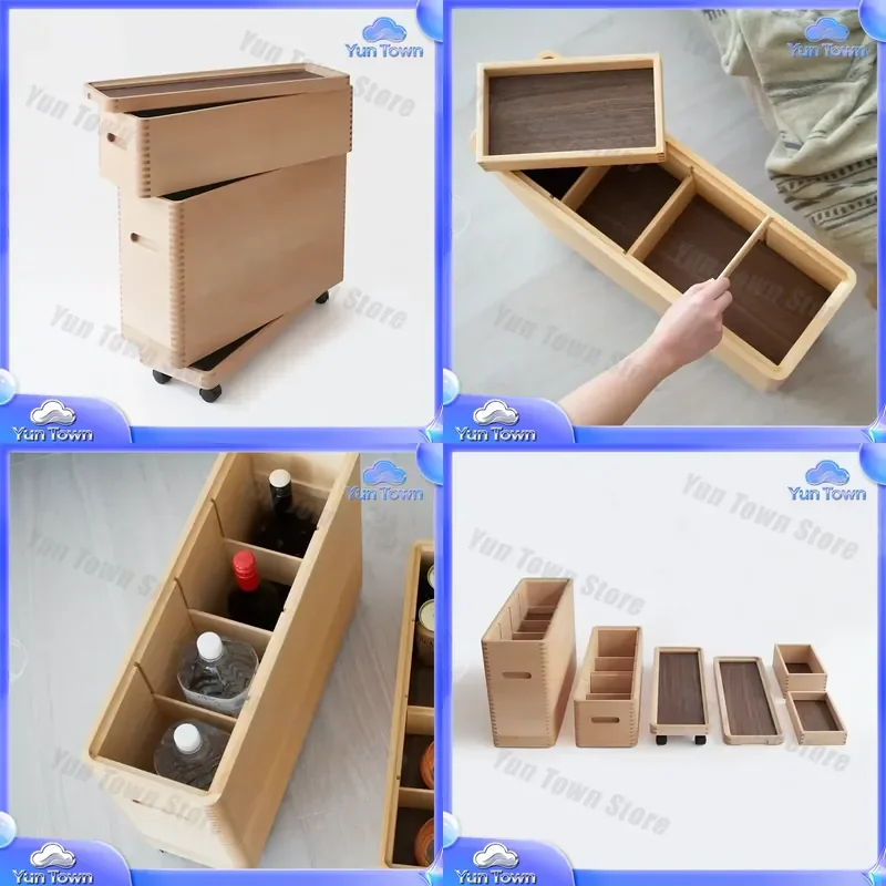 Narrow Slim Storage Cabinet Box Set for Living Room 3-Tier Rolling Container with Wheels for Home Office Organization Storage