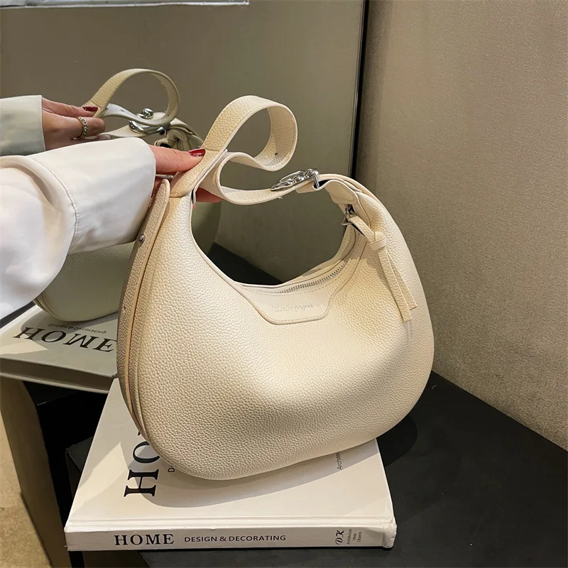 Bolso de hombro de estilo francés para mujer, bolsa de mano con textura de PU estética, con cremallera, Color sólido, a la moda, combina con todo, novedad de 2023