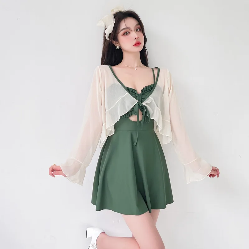 Traje de baño de talla grande para niña, baño térmico para mujer, cubierta larga para adelgazar, cubierta para el vientre, traje de baño de alta ade, traje de baño informal...